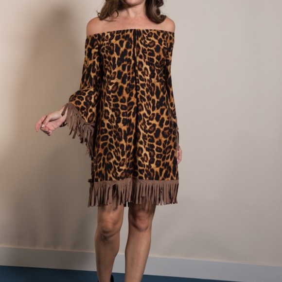 Animal Print Tunic Dress with Fringe - Picture 2 of 5